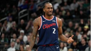 LA Clippers' Kawhi Leonard reacts to a call during the second half of an NBA basketball game against the Milwaukee Bucks, Sunday, March 29, 2026, in Milwaukee. (Aaron Gash/AP)