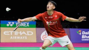 Canada's Victor Lai plays against Denmark's Rasmus Gemke during a quarter final match of the Badminton World Championships in New Delhi, India, Friday, Aug. 21, 2026. (Manish Swarup/AP)