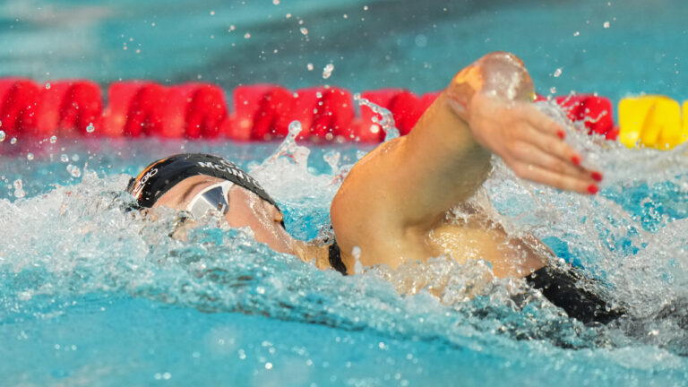 Summer McIntosh, of Canada, competes in the women's 200-meter freestyle final at the Pan Pacific Swimming Championships in Irvine, Calif., Wednesday, Aug. 12, 2026. (AP Photo/Jae C. Hong)