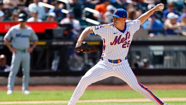New York Mets pitcher Brooks Raley throws during the sixth inning of a baseball game against the Miami Marlins. (Noah K. Murray/AP)