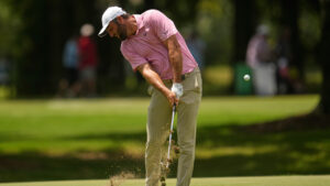 Scottie Scheffler hits from the ninth fairway during the second round of the St. Jude Championship golf tournament Friday, Aug. 14, 2026, in Memphis, Tenn. (George Walker IV/AP)