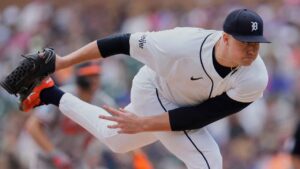 Detroit Tigers pitcher Tarik Skubal throws during the seventh inning of a baseball game against the Baltimore Orioles. (Paul Sancya/AP)