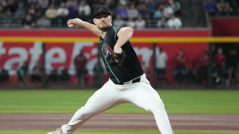 Arizona Diamondbacks pitcher Michael Soroka throws against the Colorado Rockies in the first inning of a baseball game, Monday, Aug 10, 2026, in Phoenix. (Rick Scuteri/AP)