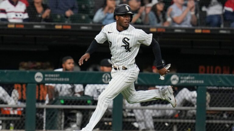 Chicago White Sox's Tim Anderson runs to home to score on a single from Andrew Benintendi during the seventh inning of a baseball game against the Minnesota Twins, Saturday, Sept. 16, 2023, in Chicago. (Erin Hooley/AP)