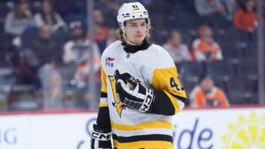 Pittsburgh Penguins' Ville Koivunen plays during an NHL hockey game, Tuesday, Oct. 28, 2025, in Philadelphia. (Matt Slocum/AP Photo)