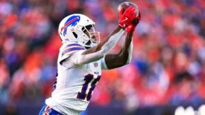 Buffalo Bills wide receiver Brandin Cooks catches a pass during the first half of an NFL divisional round playoff football game against the Denver Broncos, Jan. 17, 2026, in Denver. (Jack Dempsey/AP)