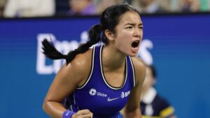 Alexandra Eala, of the Philippines, reacts during her match against Mary Stoiana, of the United States, during the first round of the U.S. Open tennis championships Tuesday, Sept. 1, 2026, in New York. (Adam Hunger/AP)