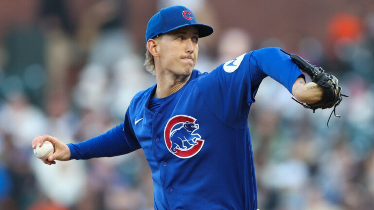 Chicago Cubs pitcher Ben Brown throws to a San Francisco Giants batter during the first inning of a baseball game, June 13, 2026, in San Francisco. (Scott Marshall/AP)