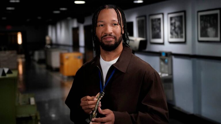 This image released by NBC shows host Jalen Brunson during promos for "Saturday Night Live" on Tuesday, Sept. 22, 2026, in New York. (Rosalind O'Connor/NBC via AP)