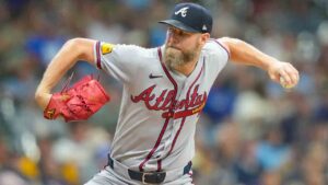 Atlanta Braves pitcher Chris Sale throws during the first inning of a baseball game against the Milwaukee Brewers, Friday, Aug. 21, 2026, in Milwaukee. (Kayla Wolf/AP)