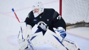 Toronto Maple Leafs goaltender Sergei Bobrovsky (72) practices during the opening week of the team's NHL training camp in Toronto, on Thursday, Sept. 17, 2026. (Sammy Kogan/CP)