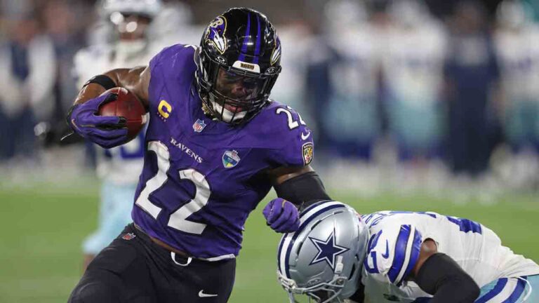 Baltimore Ravens Derrick Henry (22) in action against the Dallas Cowboys during an NFL Game in Rio de Janeiro, Sunday, September 27, 2026. (Lucas Figueredo/AP Content Services for the NFL)