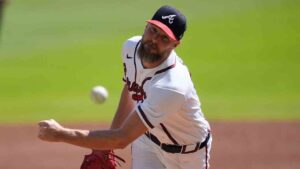 Atlanta Braves pitcher Chris Sale throws against the Philadelphia Phillies in the inning during Game 1 of baseball's National League Wild Card Series Tuesday, Sept. 29, 2026, in Atlanta. (Mike Stewart/AP)