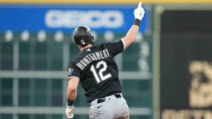 Chicago White Sox's Colson Montgomery (12) runs the bases after hitting a solo home run during the fourth inning in Game 1 of baseball's American League Wild Card Series against the Houston Astros, Tuesday, Sept. 29, 2026, in Houston. (Karen Warren/AP)