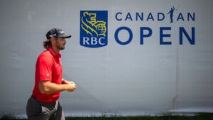 Matthew Anderson, of Mississauga, Ont., walks off course after finishing the second round of the RBC Canadian Open in Caledon, Ont., on Friday, June 12, 2026. (Nick Iwanyshyn/CP)