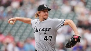 Chicago White Sox pitcher Erick Fedde throws to the Minnesota Twins during the first inning of a baseball game, Saturday, Aug. 29, 2026, in Minneapolis. (Ellen Schmidt/AP)