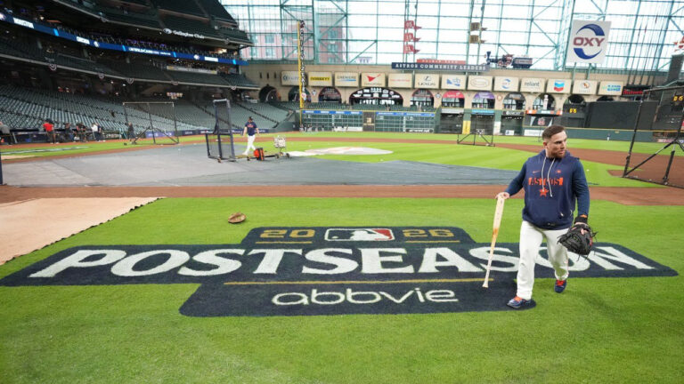 Houston Astros catcher Christian Vazquez walks across the field before Game 1 of baseball's American League Wild Card Series against the Chicago White Sox, Tuesday, Sept. 29, 2026, in Houston. (Karen Warren/AP)