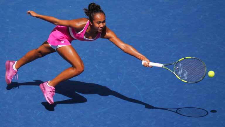 Leylah Fernandez, of Canada, returns the ball to Jessica Pegula, of the United States, during the third round of the U.S. Open tennis championships Friday, Sept. 4, 2026, in New York. (AP Photo/Kirsty Wigglesworth)