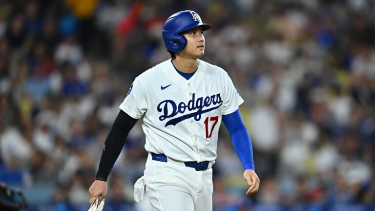 Los Angeles Dodgers' Shohei Ohtani walks to first base after being hit by a pitch during the second inning of a baseball game against the St. Louis Cardinals, Wednesday, Sept. 2, 2026, in Los Angeles. (William Liang/AP)