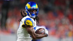 Los Angeles Rams wide receiver Davante Adams catches a pass against the Denver Broncos during the first half of an NFL football game Sunday, Sept. 27, 2026, in Denver. (Jack Dempsey/AP)