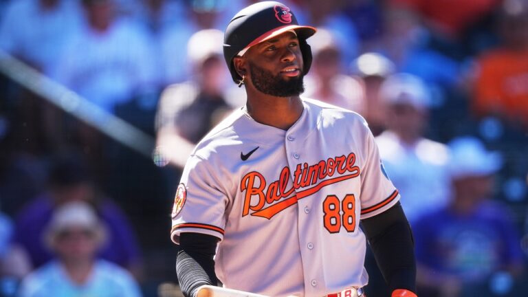 Baltimore Orioles left fielder Luis Robert Jr. in the seventh inning of a baseball game Wednesday, Sept. 2, 2026, in Denver. (AP Photo/David Zalubowski)