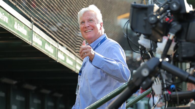 Mark Walter, chairman and controlling owner of the Los Angeles Dodgers, acknowledges a fan prior to a baseball game against the Chicago Cubs, Tuesday, Aug. 4, 2026, in Chicago. (Melissa Tamez/AP)