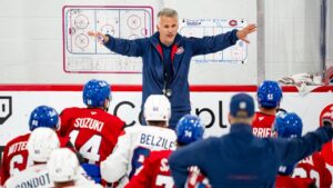 Montreal Canadiens head coach Martin St. Louis gives instructions to the team during training camp, in Brossard, Que., on Thursday, Sept. 17, 2026. (Christopher Katsarov/CP)