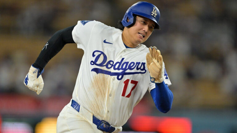 Los Angeles Dodgers' Shohei Ohtani comes around to score on a double by Dodgers' Will Smith, not pictured, during the seventh inning of a baseball game against the St. Louis Cardinals, Tuesday, Sept. 1, 2026, in Los Angeles. (Jayne Kamin-Oncea/AP)