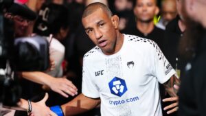LAS VEGAS, NEVADA - SEPTEMBER 26: Raoni Barcelos of Brazil prepares to face Raul Rosas Jr. in a bantamweight fight during the UFC Fight Night event at Meta APEX on September 26, 2026 in Las Vegas, Nevada. (Jeff Bottari/Zuffa LLC)