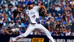 Toronto Blue Jays pitcher Max Scherzer (31) throw against the Cincinnati Reds during first inning MLB baseball action in Toronto on Sunday, Sept. 27, 2026. (Frank Gunn/CP)