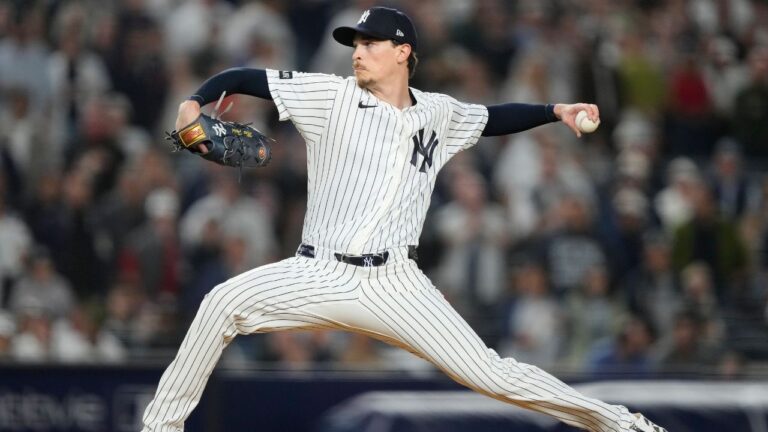 New York Yankees starting pitcher Max Fried throws against the Boston Red Sox during the first inning in Game 2 of baseball's American League Wild Card Series, Wednesday, Sept. 30, 2026, in New York. (AP Photo/Yuki Iwamura)