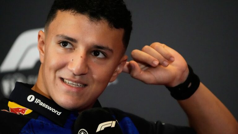 Red Bull driver Isack Hadjar of France attends a news conference ahead of the Formula One Azerbaijan Grand Prix in Baku, Azerbaijan, Wed., Sept. 23, 2026. (Pavel Bednyakov/AP)