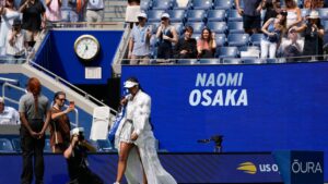 Naomi Osaka, of Japan, arrives ahead of a match against Katerina Siniakova, of the Czech Republic, during the second round of the U.S. Open tennis championships Thursday, Sept. 3, 2026, in New York. (Seth Wenig/AP)