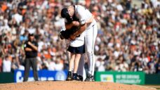 Verlander exits final start of 21-year career as daughter sprints to mound for hug