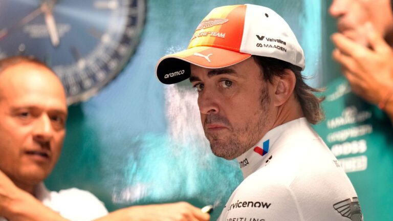 Aston Martin driver Fernando Alonso of Spain prepares for the second free practice ahead of the Spanish Formula One Grand Prix, in Madrid, Friday, Sept. 11, 2026. (Bernat Armangue/AP)