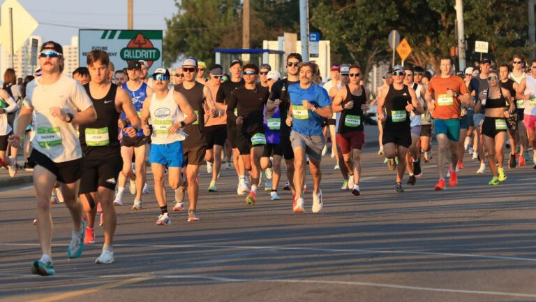 People run in the Edmonton Marathon in this handout photo on Sunday, Aug. 16, 2026. (THE CANADIAN PRESS/Handout - Anh Nguyen)