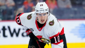 Ottawa Senators' Alex Formenton plays during an NHL hockey game, April 29, 2022, in Philadelphia. (Matt Slocum/AP)