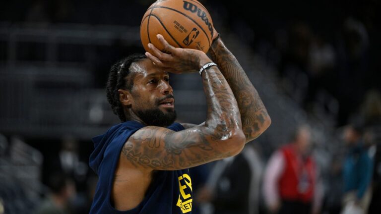 Indiana Pacers forward James Johnson (16) shoots during warm-ups before an NBA Basketball game against the New Orleans Pelicans, Monday, Nov. 7, 2022, in Indianapolis. (Marc Lebryk/AP)