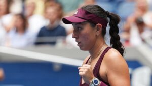 Jessica Pegula, of the United States, reacts after she won against Sofia Kenin, of the United States, during the second round of the U.S. Open tennis championships Wednesday, Sept. 2, 2026, in New York. (Kirsty Wigglesworth/AP)