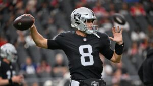 Las Vegas Raiders quarterback Kirk Cousins (8) warms up before an NFL preseason football game against the San Francisco 49ers, Thursday, Aug. 27, 2026, in Las Vegas. (David Becker/AP)