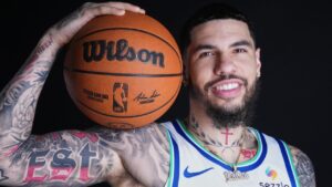 Minnesota Timberwolves guard LaMelo Ball (1) poses for a photo during the NBA basketball team's media day, Monday, Sept. 28, 2026, in Minneapolis. (Abbie Parr/AP)
