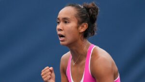 Leylah Fernandez, of Canada, celebrates during a match against Mananchaya Sawangkaew, of Thailand, during the second round of the U.S. Open tennis championships Wednesday, Sept. 2, 2026, in New York. (Seth Wenig/AP)