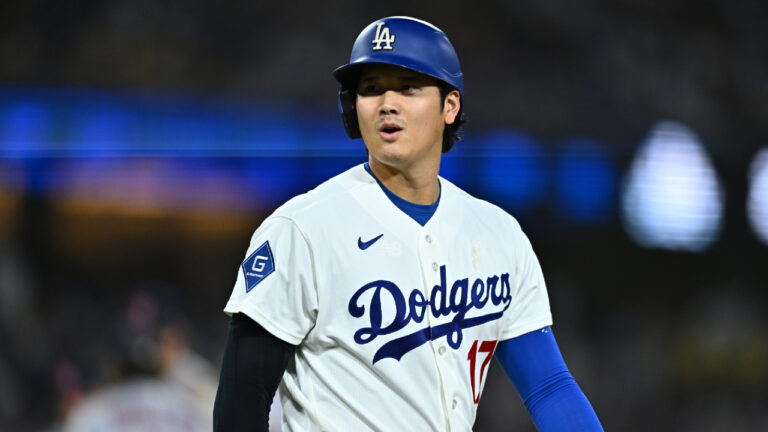 Los Angeles Dodgers' Shohei Ohtani walks to first base after being hit by a pitch during the second inning of a baseball game against the St. Louis Cardinals, Wednesday, Sept. 2, 2026, in Los Angeles. (William Liang/AP)