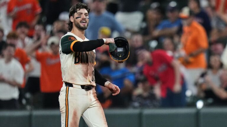 Baltimore Orioles' Blaze Alexander reacts after being involved in a confrontation that led to the benches clearing during the eighth inning of a baseball game against the Boston Red Sox, Friday, Sept. 4, 2026, in Baltimore. (Stephanie Scarbrough/AP)