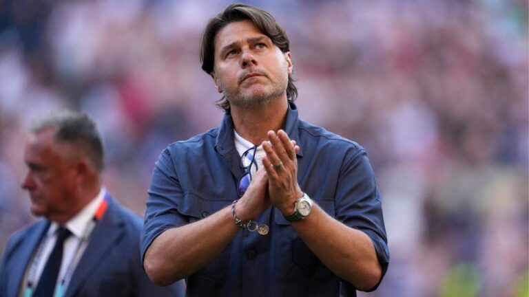 United States head coach Mauricio Pochettino walks off the field after the United States lost a World Cup round of 16 soccer match against Belgium in Seattle, July 6, 2026. (Abbie Parr/AP)