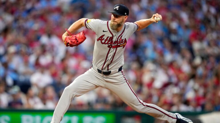 Atlanta Braves' Chris Sale pitches during the second inning of a baseball game against the Philadelphia Phillies Friday, Sept. 4, 2026, in Philadelphia. (Matt Slocum/AP Photo)