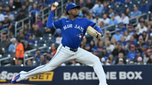 Toronto Blue Jays pitcher Jose Soriano (40) throws to a Detroit Tigers batter during first inning MLB baseball action in Toronto on Monday, Sept. 9, 2026. (Jon Blacker/CP)
