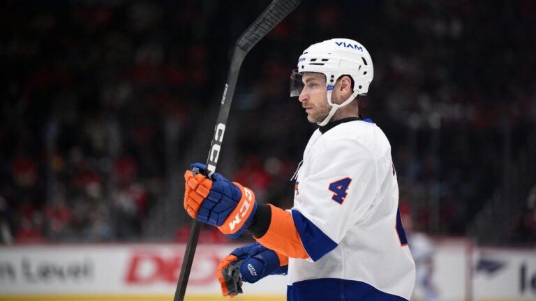 New York Islanders defenceman Carson Soucy (4) in action during the first period of an NHL hockey game against the Washington Capitals, Monday, Feb. 2, 2026, in Washington. (Nick Wass/AP)