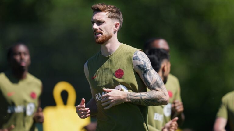 Canada's Joel Waterman works out during a training session during the FIFA World Cup soccer tournament, Tuesday, June 16, 2026 in Vancouver, British Columbia. (Abbie Parr/AP Photo)
