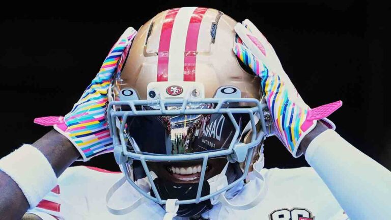 San Francisco 49ers wide receiver Deebo Samuel Sr. prepares to take the field prior to an NFL football game against the Seattle Seahawks, Sunday, Oct. 11, 2026, in Seattle. (Lindsey Wasson/AP)